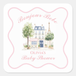 Paris Baby Shower Parisisk Kafé Te Party Fyrkantigt Klistermärke