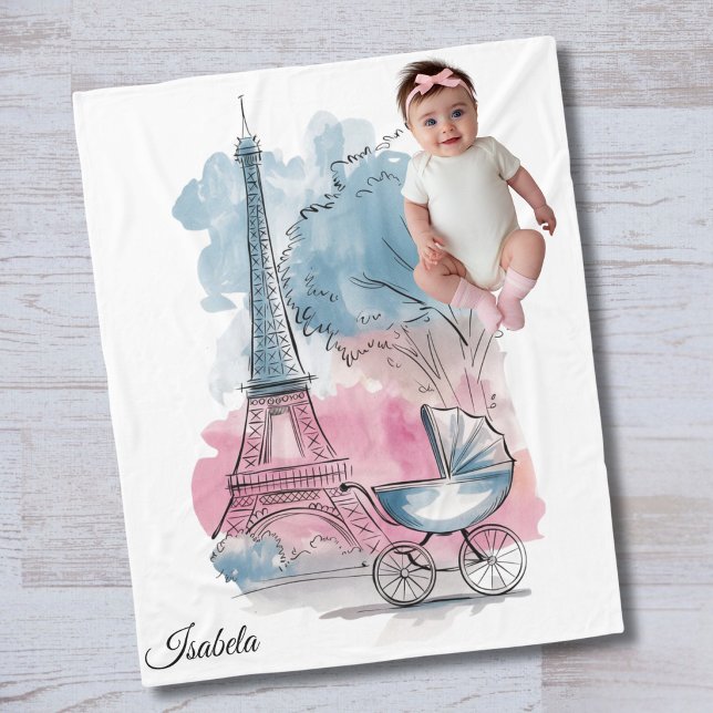 Paris Babyfirande Eiffeltornet Könsneutralt Fleecefilt (Skapare uppladdad)