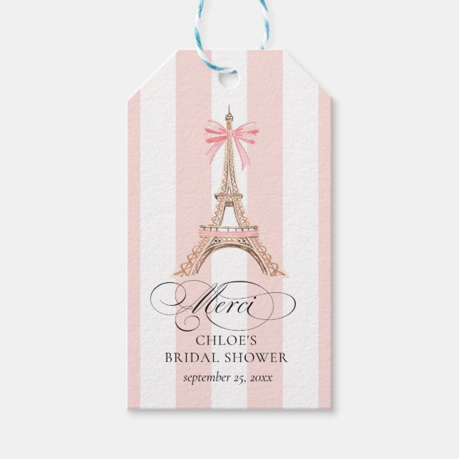Paris båge Eiffeltornet Tack BRUDSHOWER Presentetikett (Framsidan)