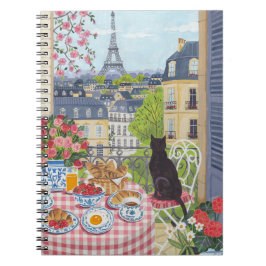 Paris Balkong Katt Frukost Eiffeltornet Anteckning Anteckningsbok
