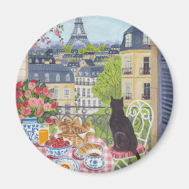 Paris Balkong Katt Frukost Eiffeltornet Kylskåp Magnet