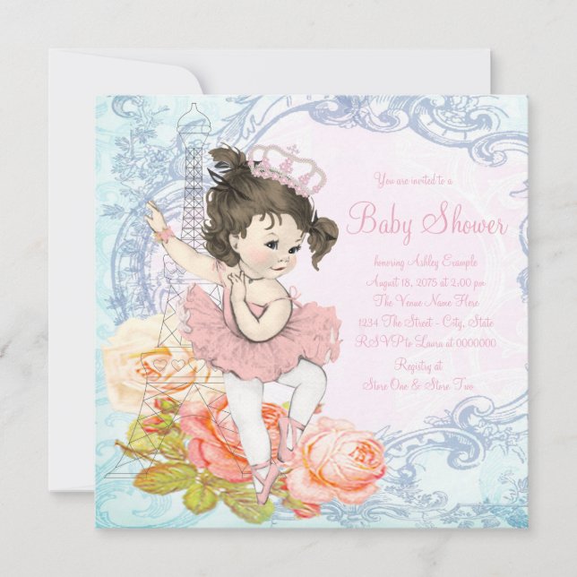 Paris Ballerina Baby Shower Inbjudningar (Framsida)