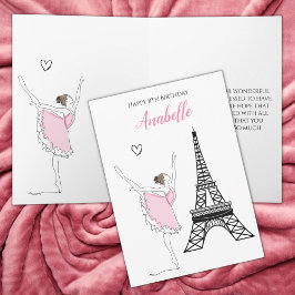 Paris Ballerina, Eiffel Torn Rosa Ballet Birthday Kort