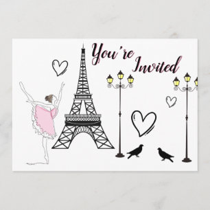 Paris Ballerina och Eiffel Torn Girls Ballet Inbjudningar