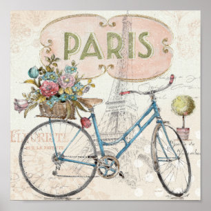 Paris Bike With Flowers Poster
