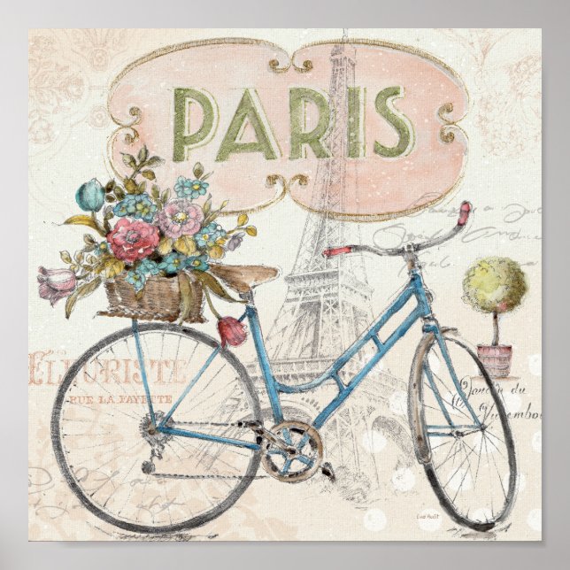Paris Bike With Flowers Poster (Framsidan)