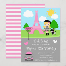 Paris Birthday Blonde Hair Girl and Pudel Inbjudningar