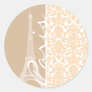 Paris, Bisque Färg Damask Pattern Runt Klistermärke