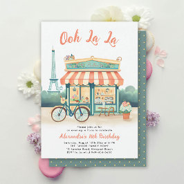 Paris Bistro Eiffel Torn Peach Rosa Teal Sweet 16 Inbjudningar