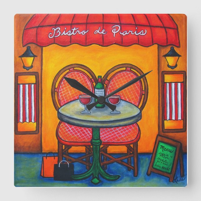 Paris Bistro Square Wall Clock, Lisa Lorenz Fyrkantig Klocka (Framsida)
