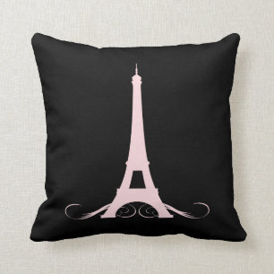 Paris Black and Rosa Eiffel Torn Kudde