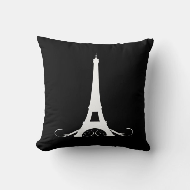 Paris Black and White Eiffel Torn Kudde (Framsida)