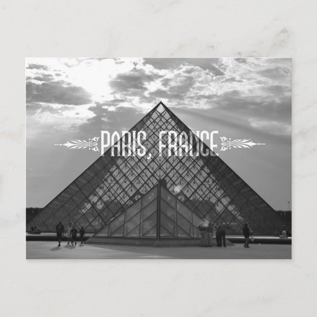 Paris Black and White Travel Postcard Louvre Vykort (Framsida)