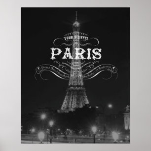 Paris Black and White Travel Poster Eiffel Torn