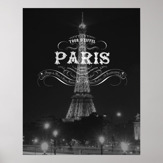 Paris Black and White Travel Poster Eiffel Torn (Framsidan)