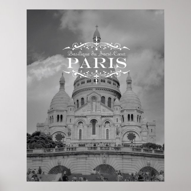Paris Black and White Travel Poster: Sacre Coeur Poster (Framsidan)