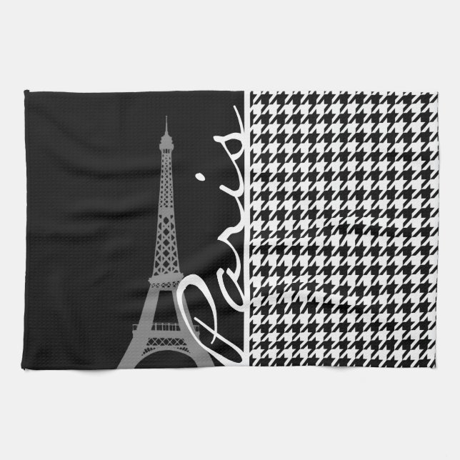 Paris; Black & White Houndstooth Kökshandduk (Horisontell)