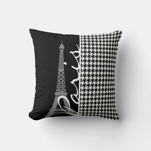 Paris; Black & White Houndstooth Kudde (Framsida)
