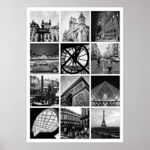 PARIS Black & White Photograph Collage Poster