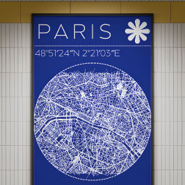 Paris Blåtryckskarta Poster Cirkulär Stad Väggt Ko