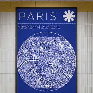 Paris Blåtryckskarta Poster Cirkulär Stad Väggt Ko