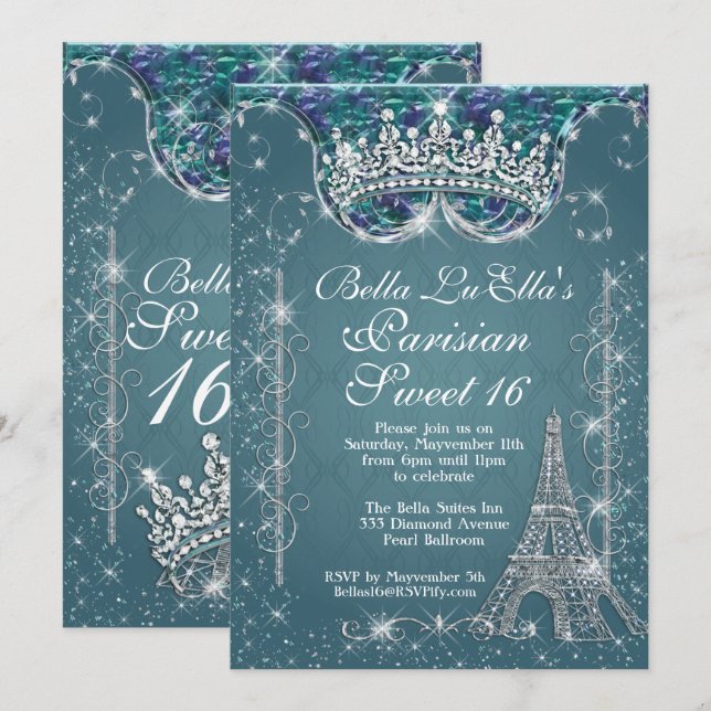 Paris Bling Födelsedagsfest inbjudan (Fram/baksida)