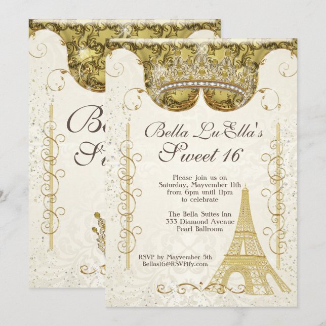 Paris Bling Födelsedagsfest inbjudan (Fram/baksida)