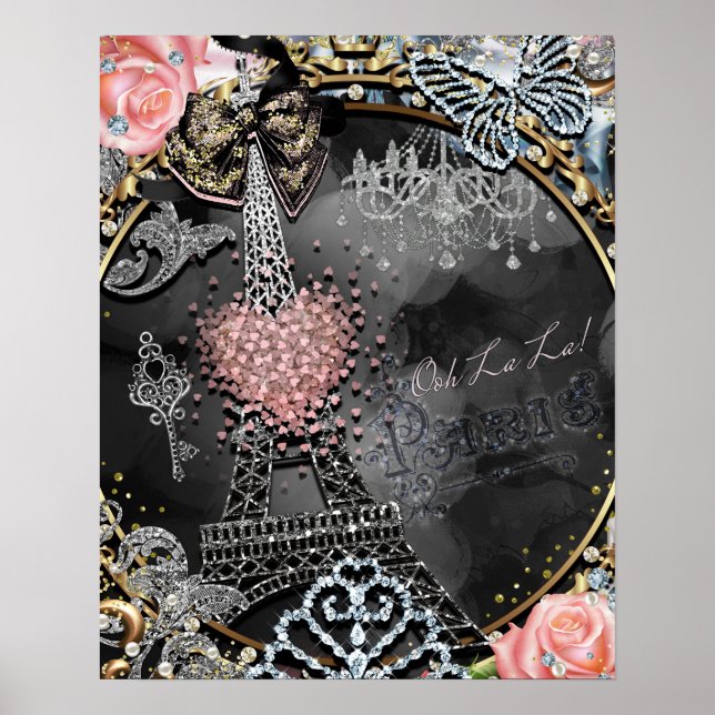 Paris Bling Glamor Gnistra Frankrike Girls Poster (Framsidan)