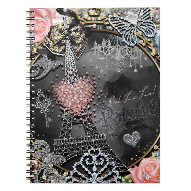 Paris Bling Glamor Gnistra Frankrike Girly Trendig Anteckningsbok Med Spiral (Framsidan)