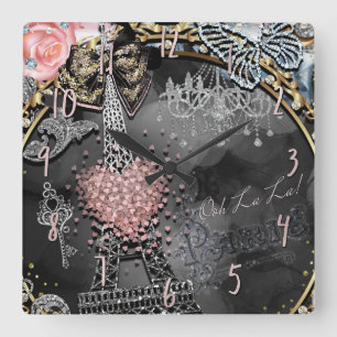 Paris Bling Glamor Gnistra Frankrike Girly Trendig Fyrkantig Klocka