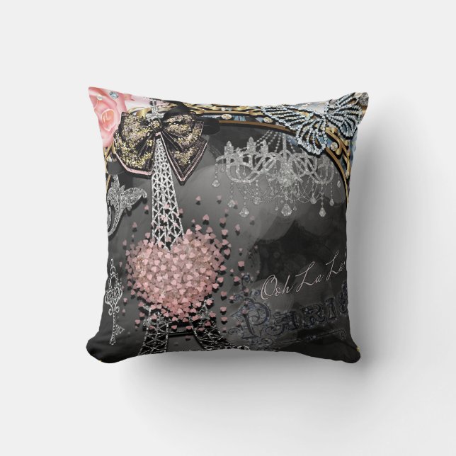 Paris Bling Glamor Gnistra Frankrike Girly Trendig Kudde (Framsida)