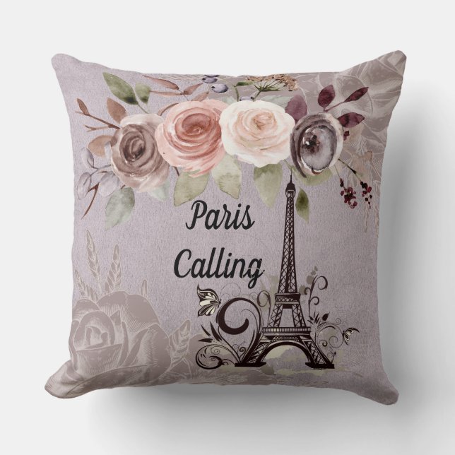 Paris-Blommigten Mocha Reversible Pillow Kudde (Framsida)