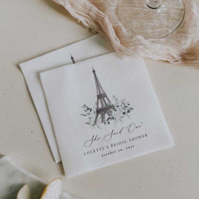 Paris Bloom | Bröllopsdusch med blommande Eiffelto Pappersservett (Skapare uppladdad)