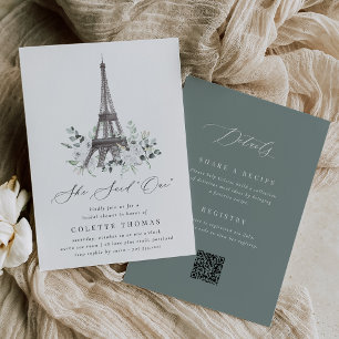 Paris Bloom Eiffel Torn QR Code Möhippa Inbjudningar