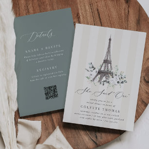 Paris Bloom Eiffel Torn QR Code Möhippa Inbjudningar