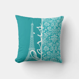 Paris; Blue-Grönt Damask Pattern Kudde