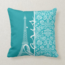 Paris; Blue-Grönt Damask Pattern Kudde