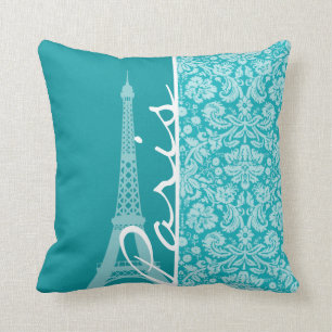 Paris; Blue-Grönt Damask Pattern Kudde