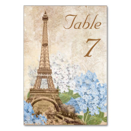 Paris Blue Hydrangea Vintage Romantic Bord Card Bordsnummer