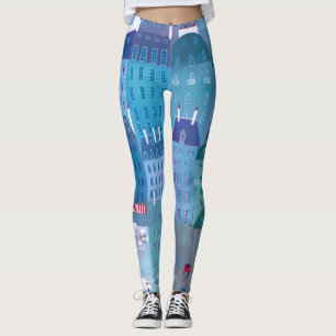 Paris Blues Cityscape Painting Frankrike Leggings
