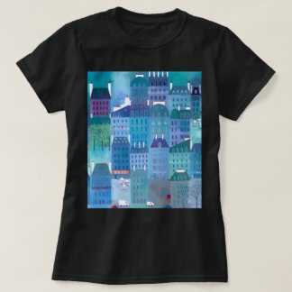 Paris Blues Modern Cityscape Painting T Shirt