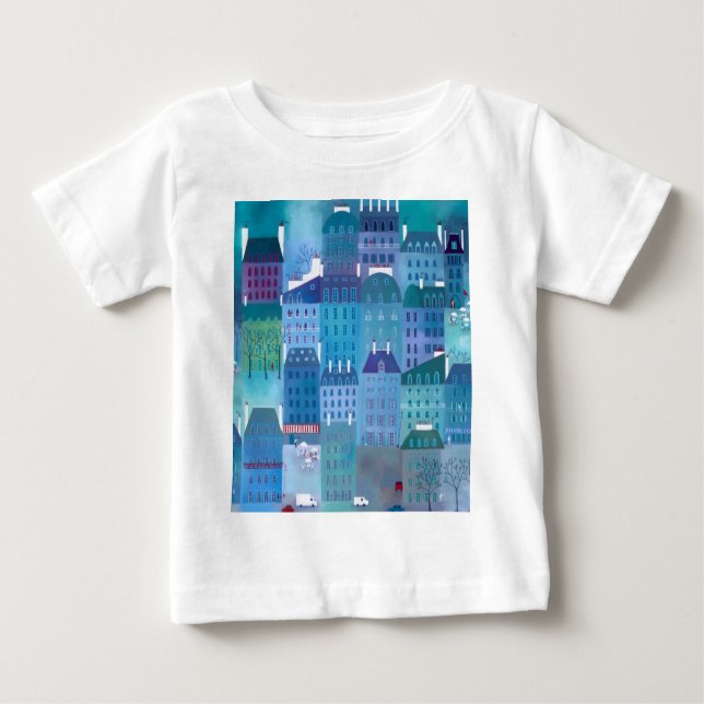 Paris Blues Modern Cityscape Painting T Shirt (Framsida)