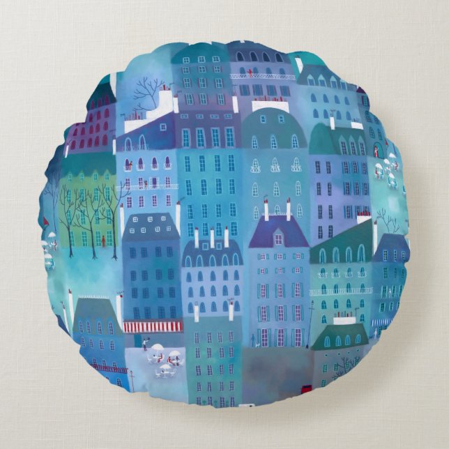 Paris Blues Rund Kudde (Framsidan)