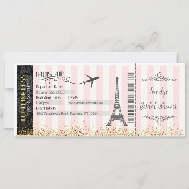 Paris Boarding Pass Inbjudan, Bröllop, Bebis Inbjudningar (Framsida)