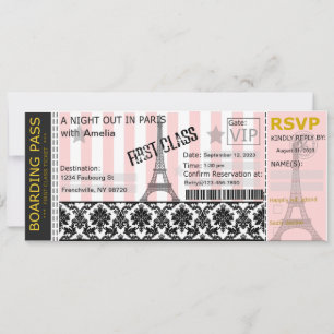 Paris Boarding Pass Inbjudan, Bröllop, Födelsedag Inbjudningar
