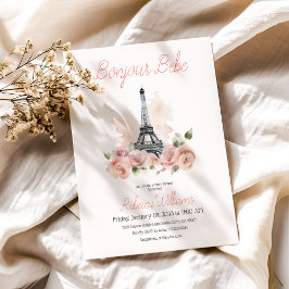 Paris Bonjour Bebe Parisian Blommigt Baby Shower Inbjudningar