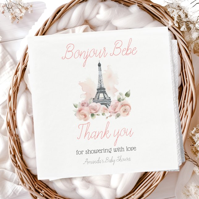 Paris Bonjour Bebe Parisian Blommigt Baby Shower Pappersservett (Skapare uppladdad)