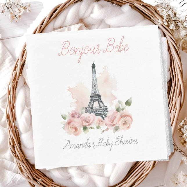 Paris Bonjour Bebe Parisian Blommigt Baby Shower Pappersservett (Skapare uppladdad)