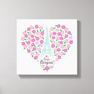 Paris Bonjour blom- hjärta Canvastryck