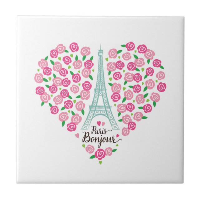 Paris Bonjour | blom- hjärta Kakelplatta (Framsidan)